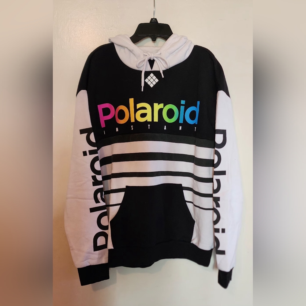 Vintage Polaroid Graphic Hoodie Sweatshirt with Drawstring and Pocket